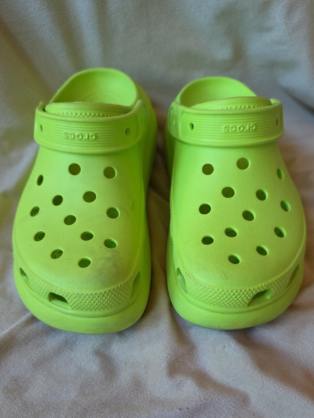 CROCS Women's neon green platform clogs